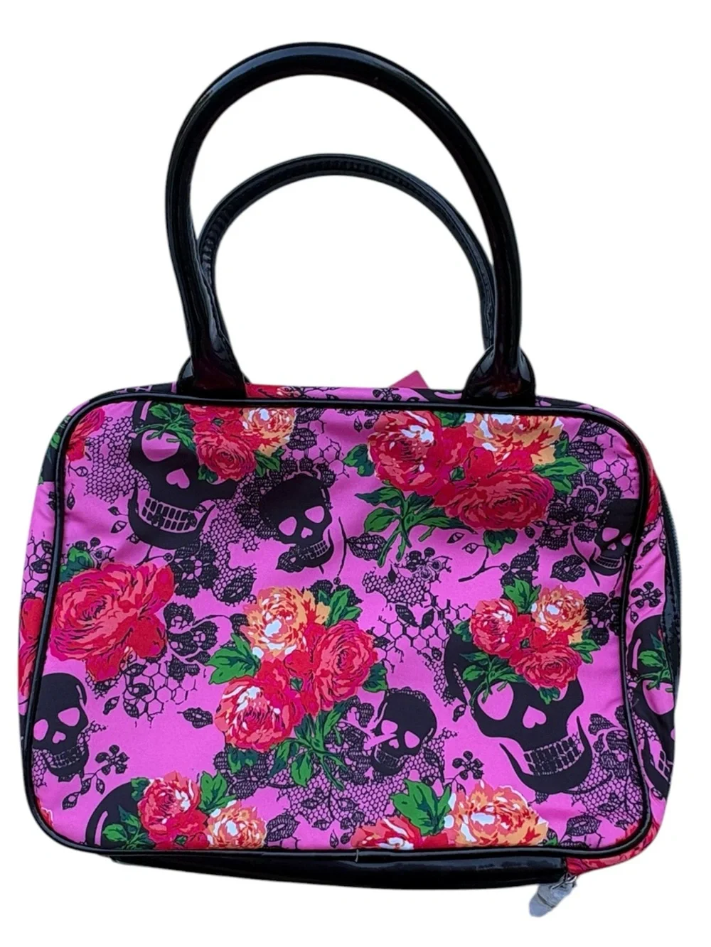 Betseyville by Betsey Johnson Pink Floral & Skull Makeup Cosmetic Bag